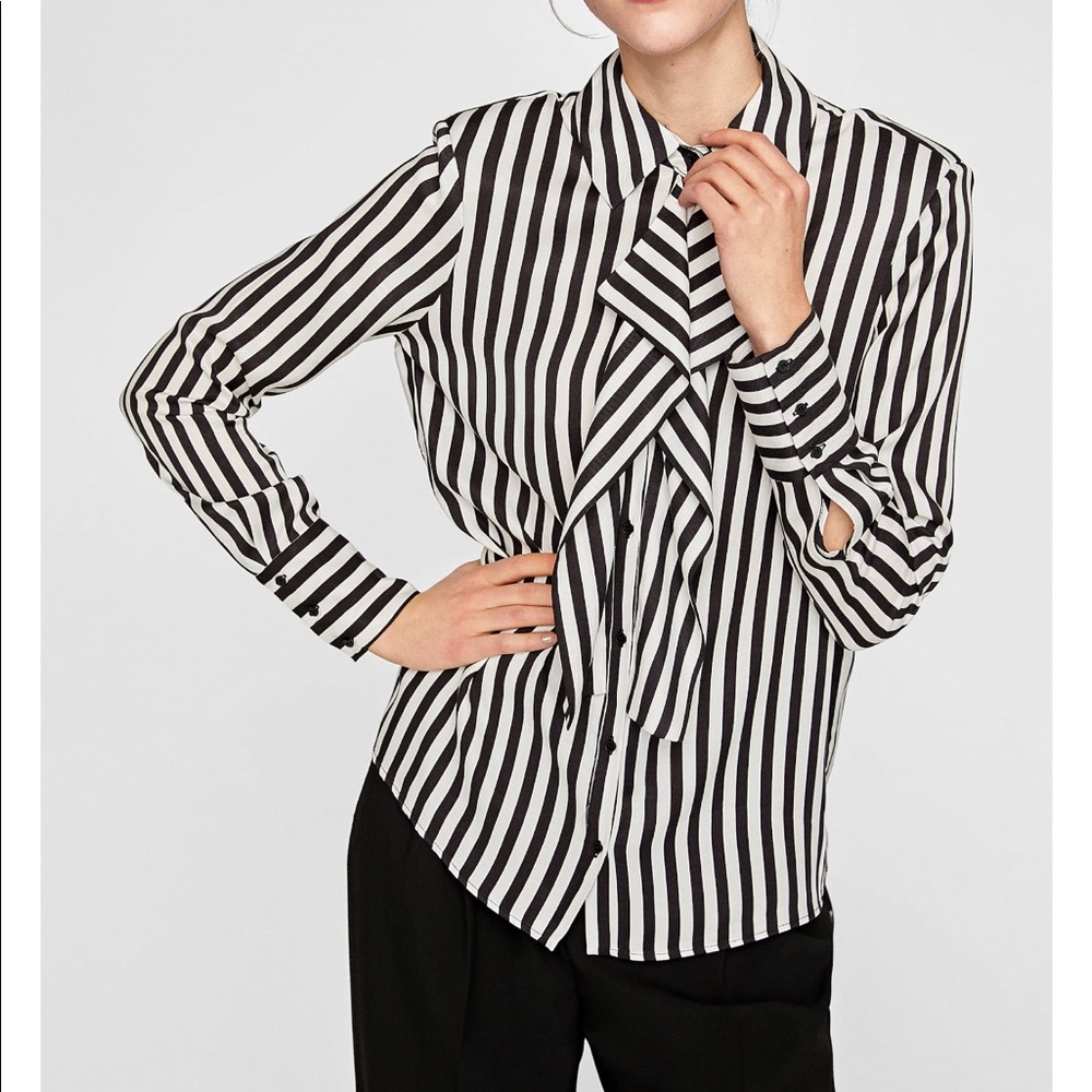 Zara striped blouse with shoulder pads